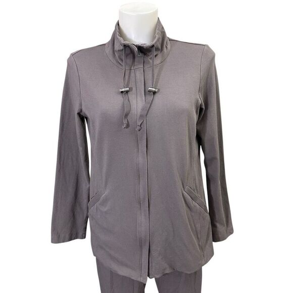 Eileen Fisher Cinder Jersey High Collar Zip Drawstring Jacket & Pants set XSP‎ - Picture 2 of 11